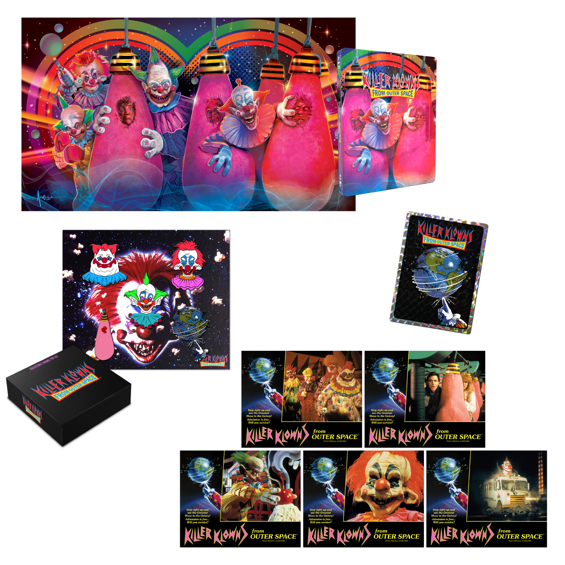 Killer Klowns From Outer Space [Limited 35th Anniversary Steelbook] + Exclusive Poster + Prism Sticker + Enamel Pins + Lobby Cards - Shout! Factory